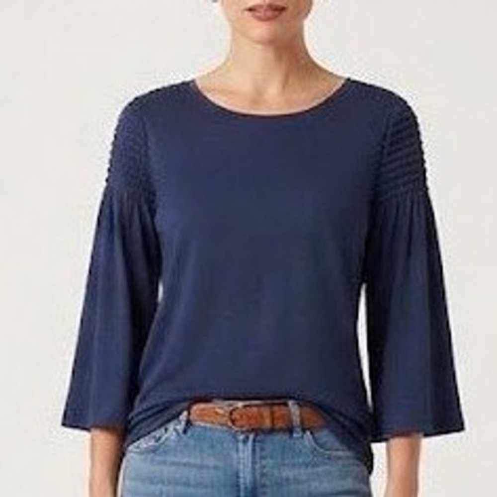 Chico's Smocked Tee Women 2 L Navy New 3/4 Sleeve Knit Top 570327771